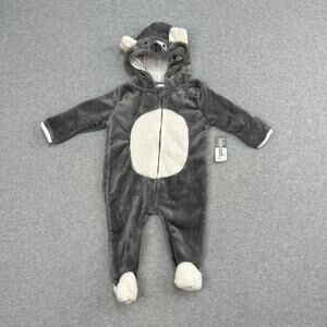 Baby Mack One Piece Bodysuit Infants 6-9M Gray White Fleece Hooded Dog Full Zip